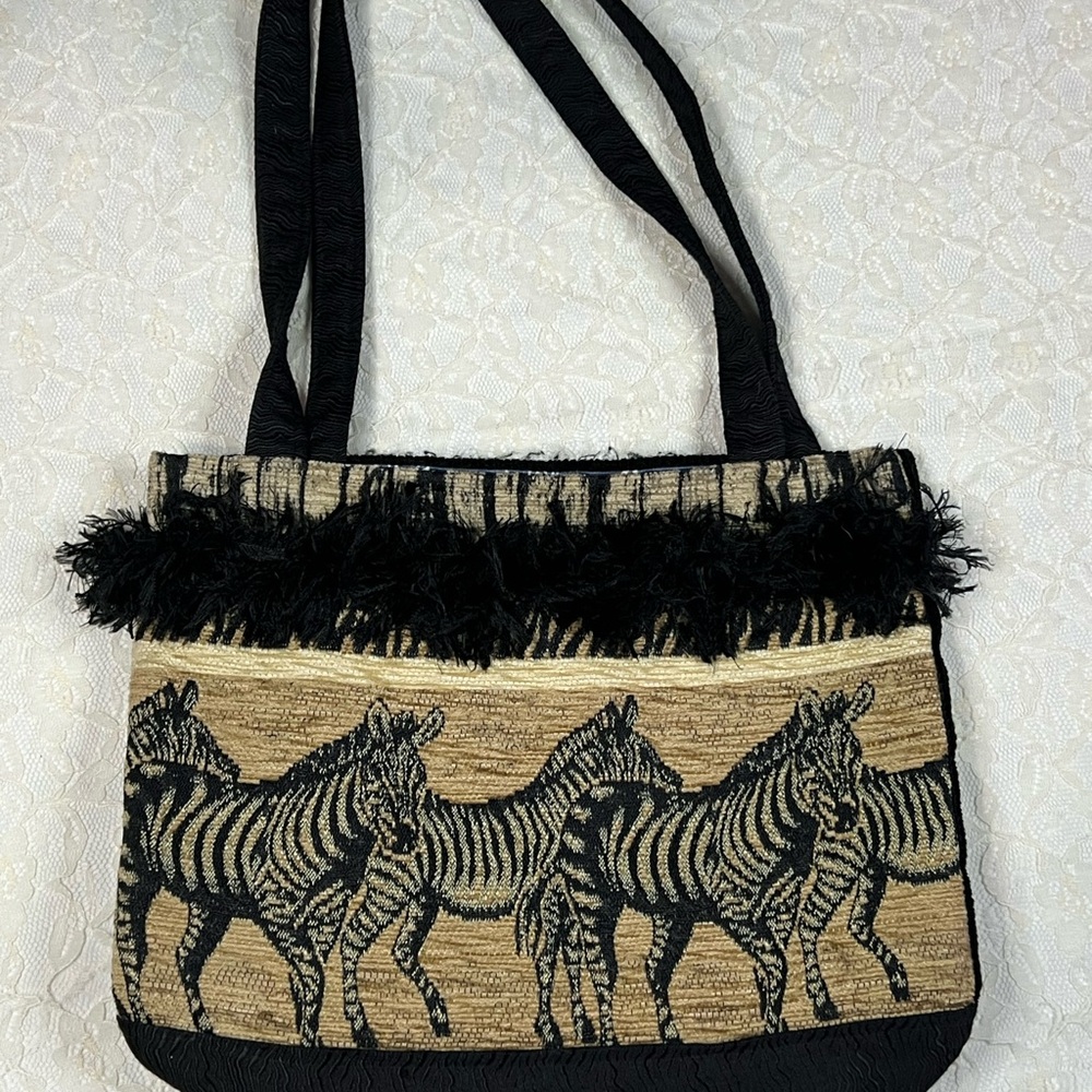 Zebra Print Black and Tan Tote Bag